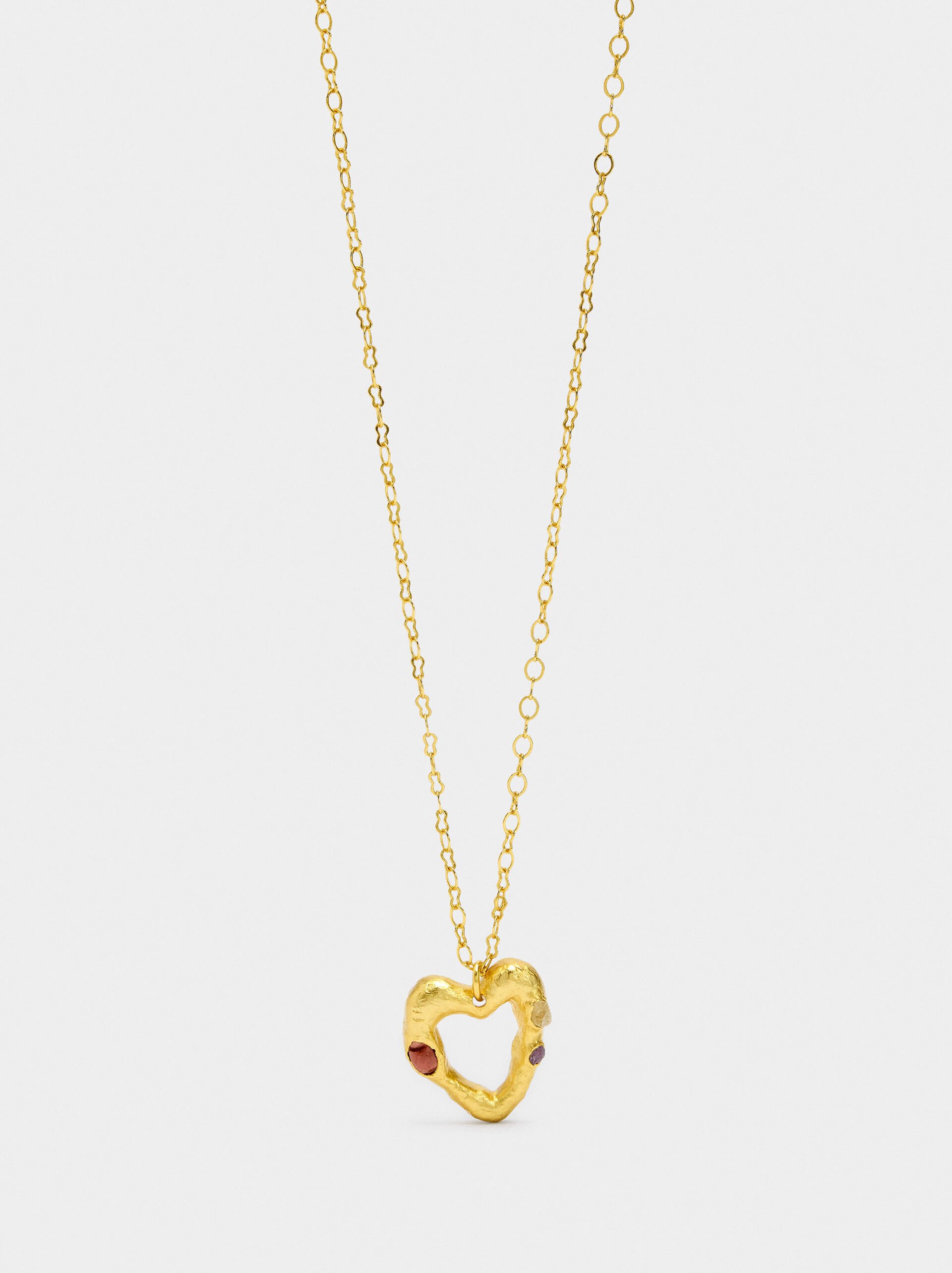 Heart pendant necklace with stones - 18k gold swim image number 0.0