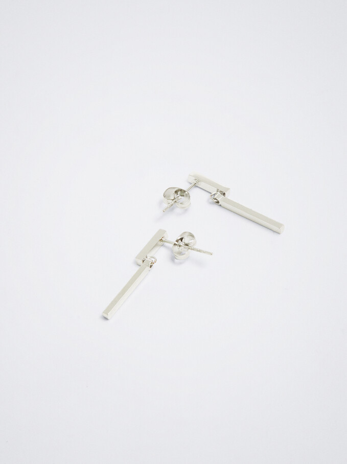 Stainless Steel Earrings With Crystals, Silver, hi-res