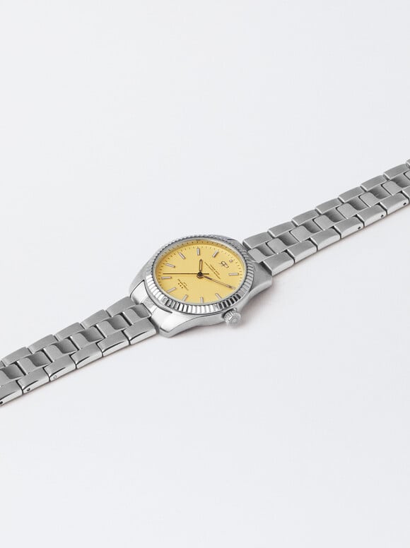 Watch With Steel Wristband, Yellow, hi-res