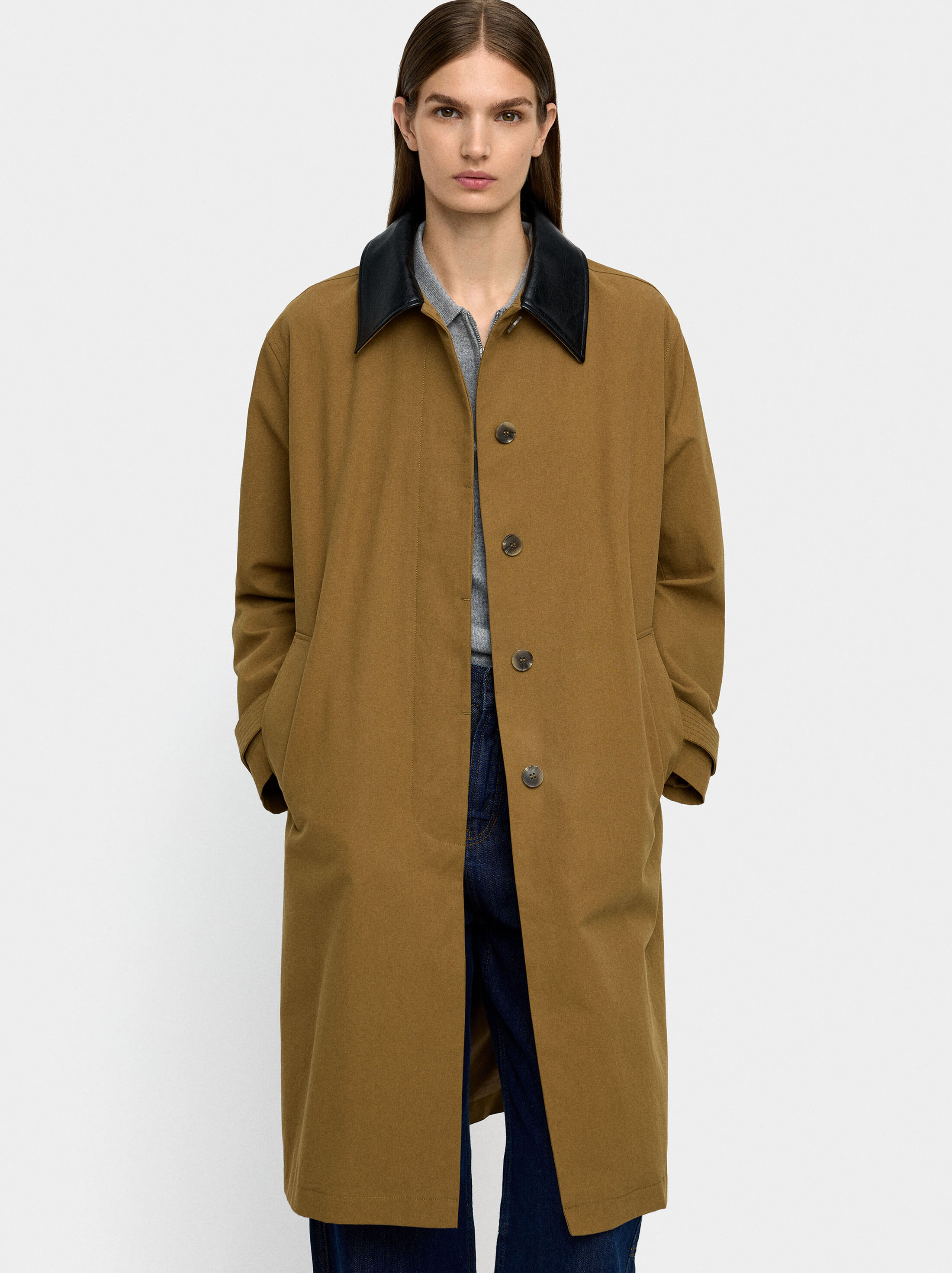 Cotton trench with contrast collar image number 1.0