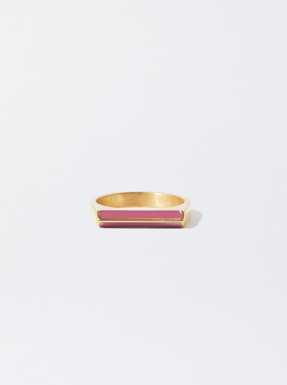 Enamel Stainless Steel Ring, Pink, hi-res