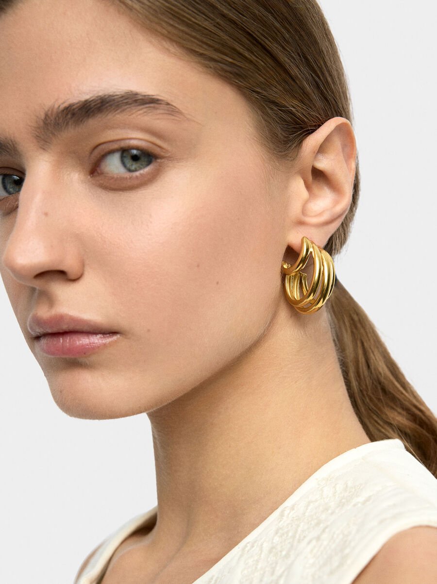 Triple-effect hoop earrings – stainless steel
