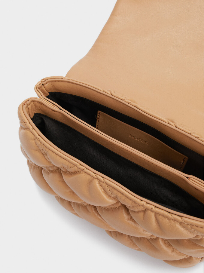 Quilted Shoulder Bag With Contrast Strap, Camel, hi-res