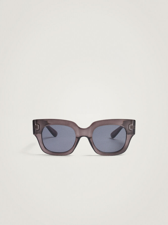 Sunglasses With Square-Cut Frames, Black, hi-res