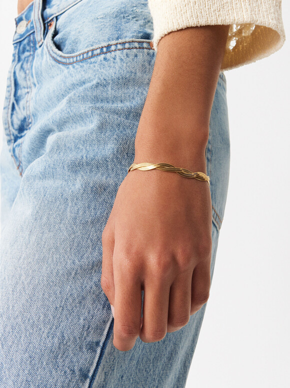 Interlocking Stainless Steel Bracelet, Golden, hi-res