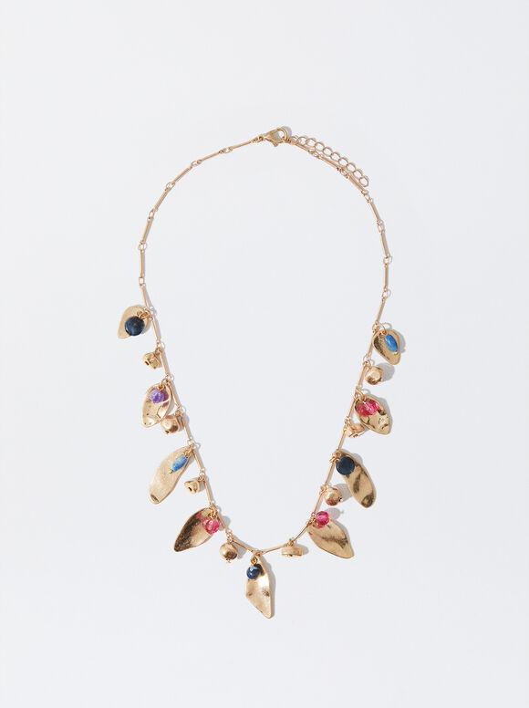 Golden Necklace With Beads, Multicolor, hi-res