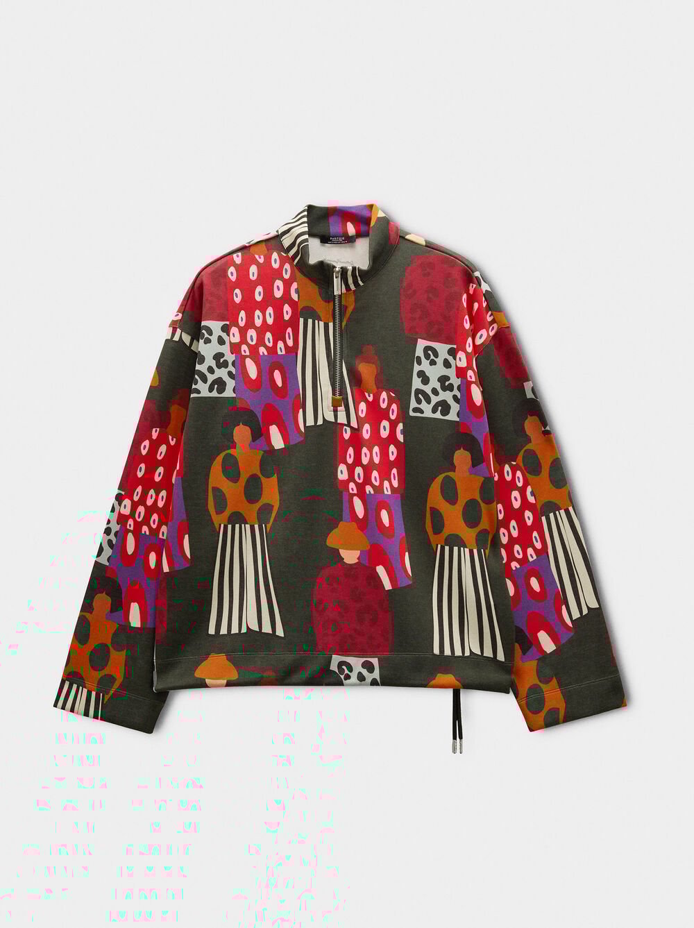Printed sweatshirt with zipper closure