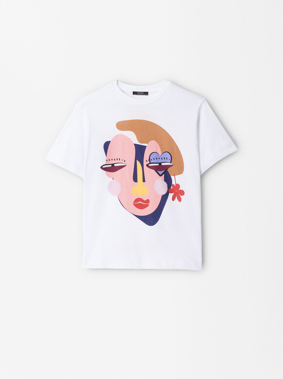 Printed 100% Cotton T-Shirt - Online Exclusive, White, hi-res