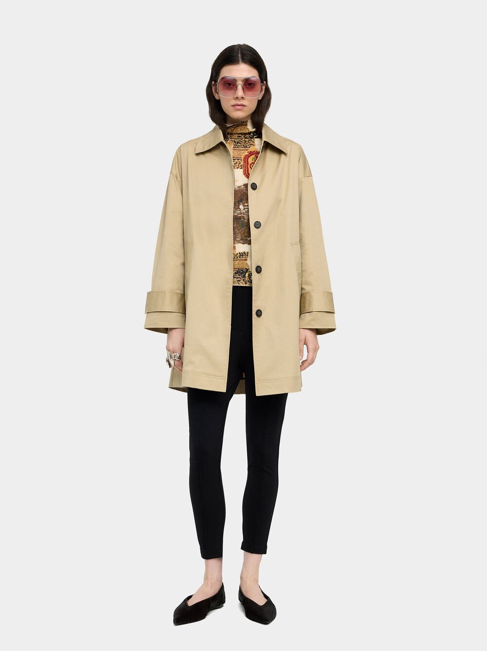 Midi cotton trench with pockets