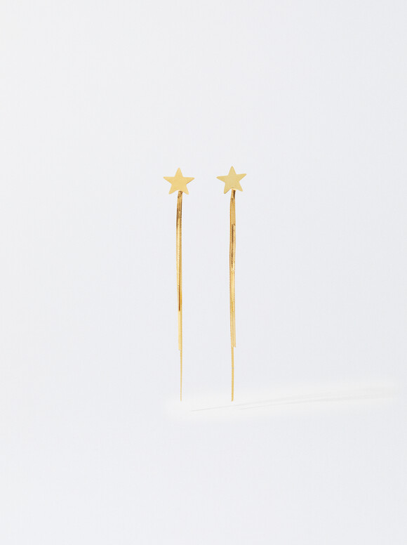 Steel Earrings With Stars, Golden, hi-res