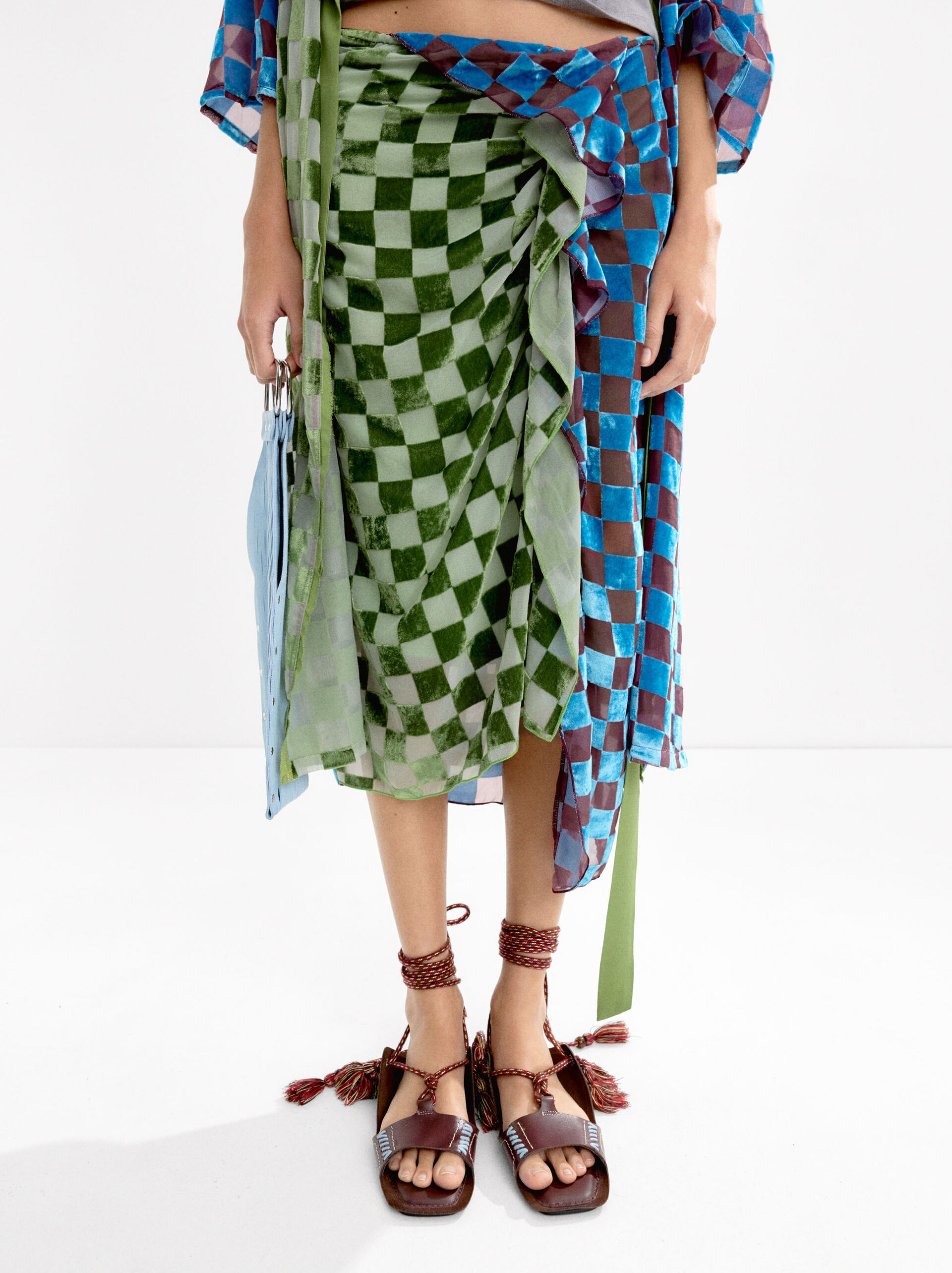 Velvet check skirt image number 1.0