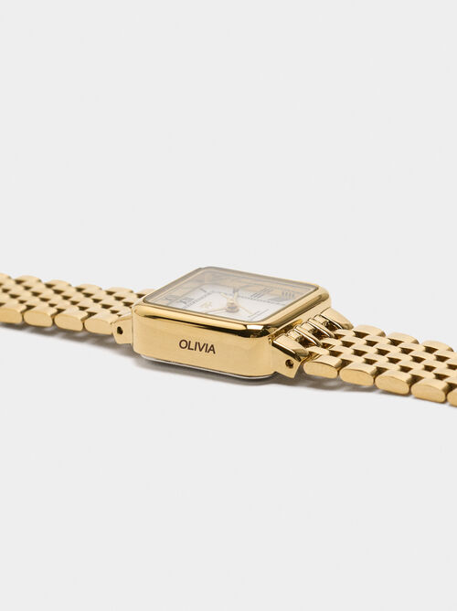 Rectangular watch with stainless steel bracelet