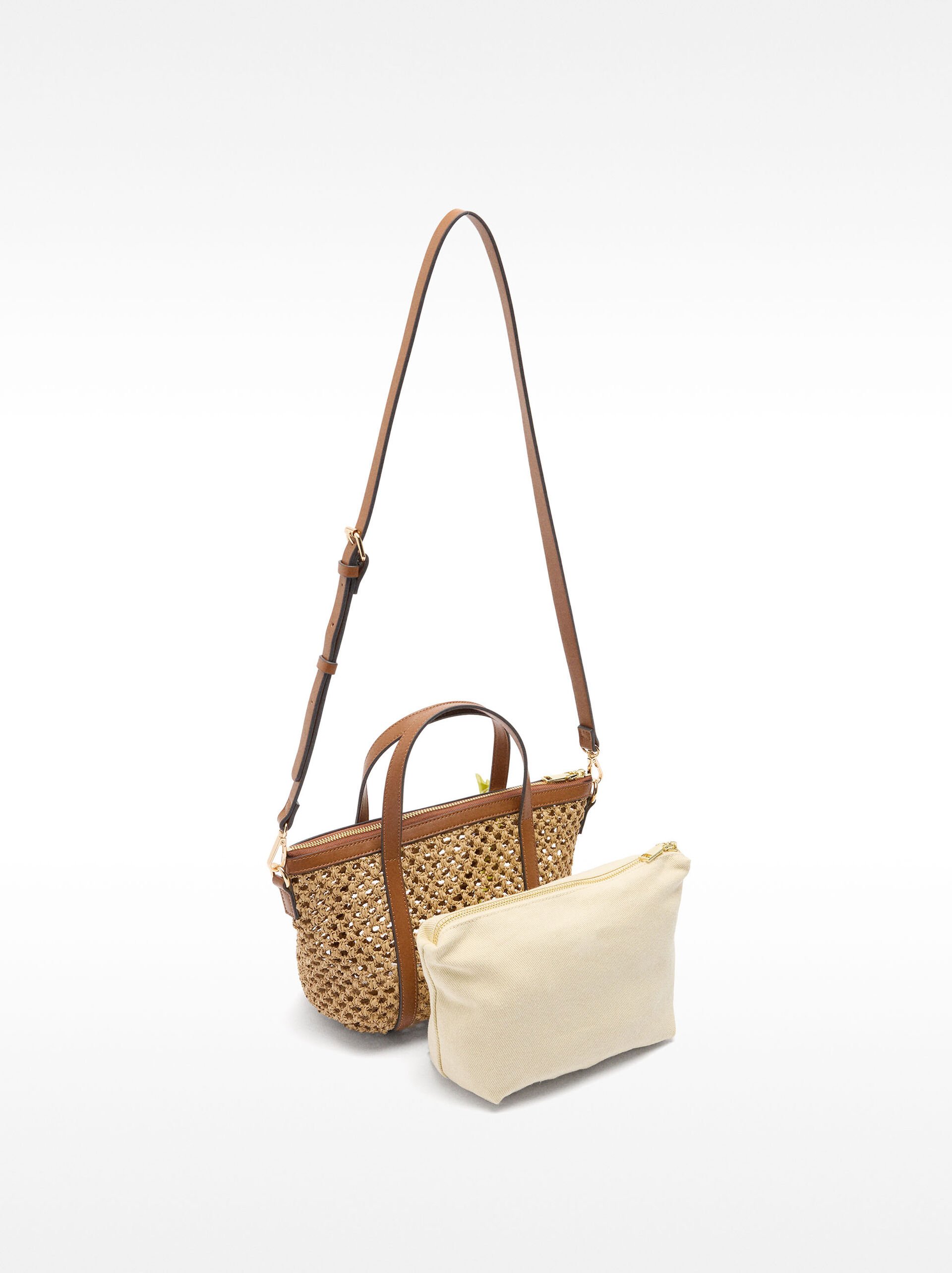 Tote bag with straw effect and removable bag image number 3.0