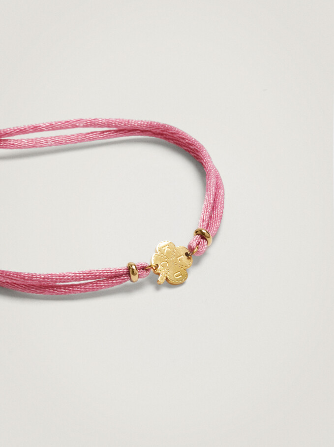 Adjustable Bracelet With Steel Shamrock, Pink, hi-res