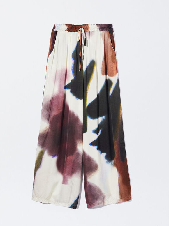 Printed Loose-Fitting Trousers , Multicolor, hi-res