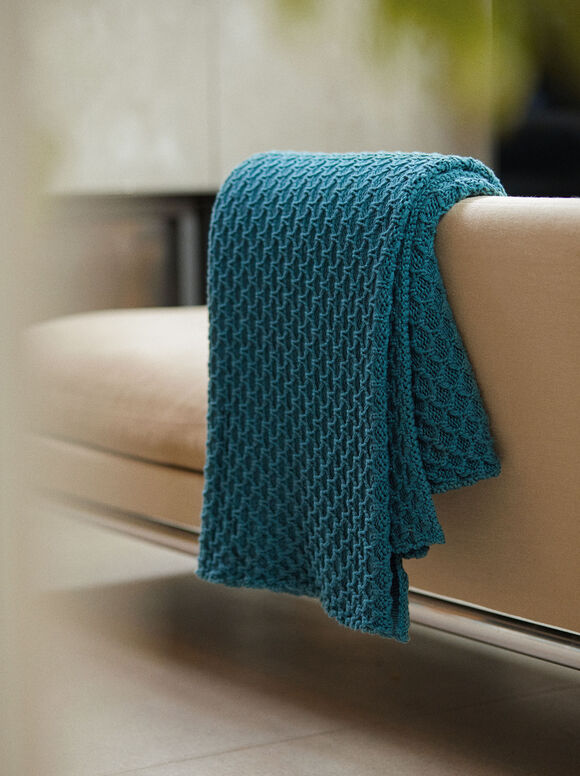 Chunky Knit Blanket, Grey, hi-res