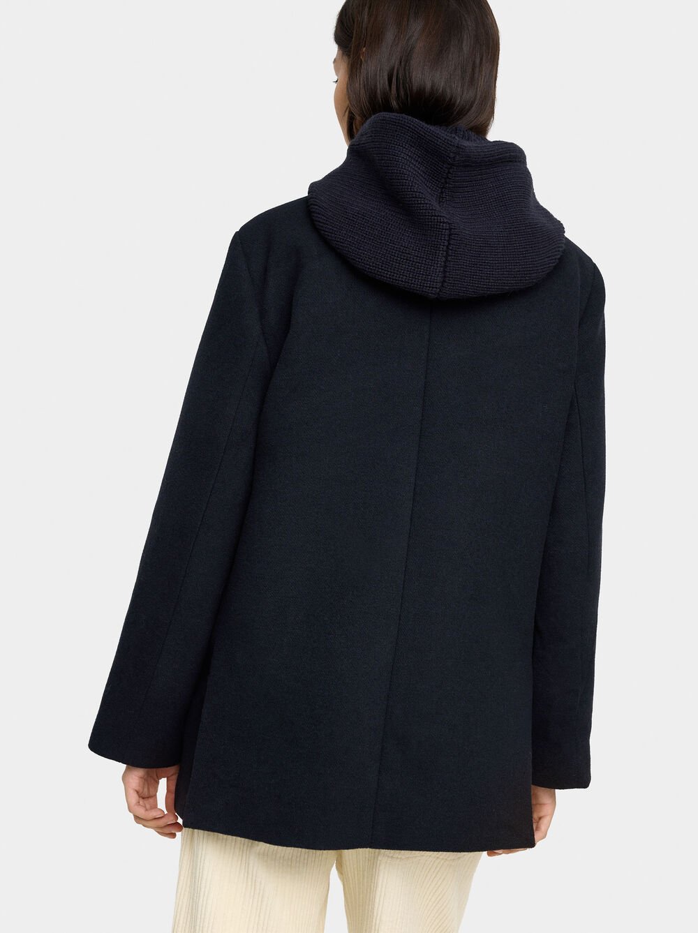 Jacket with wool blend with removable hood