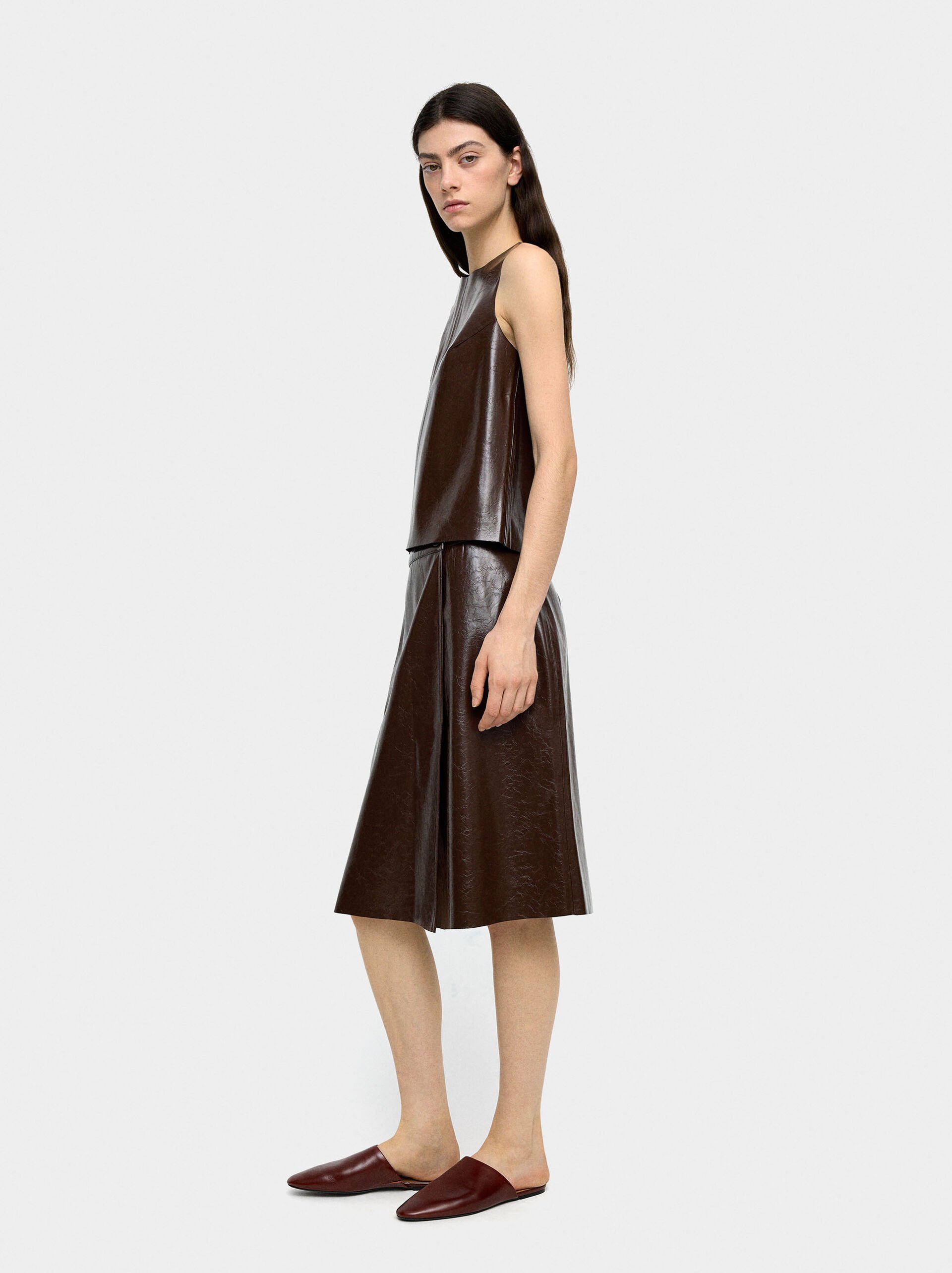Midi skirt with leather effect image number 4.0