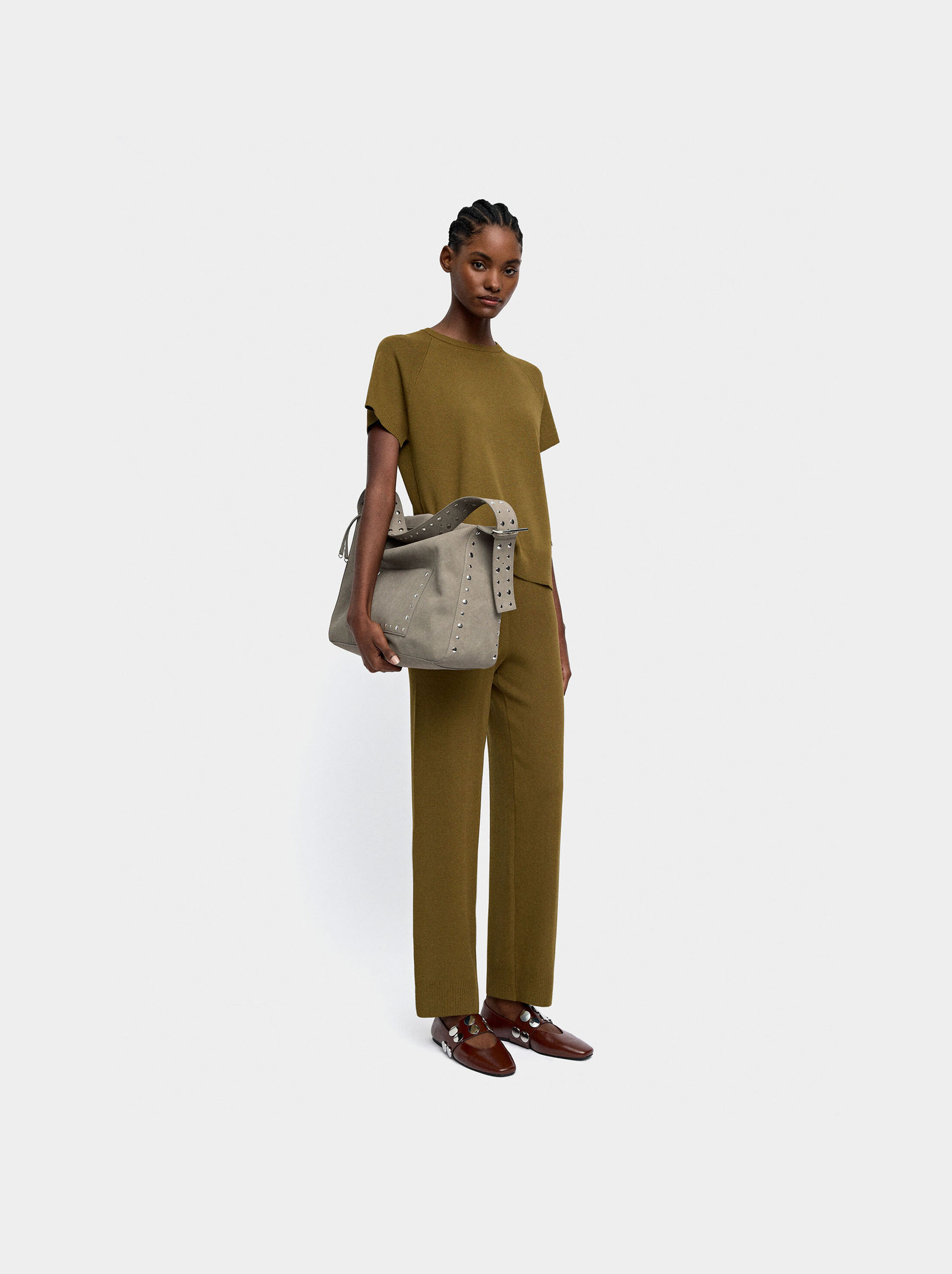 Elastic waist knit trousers image number 7.0