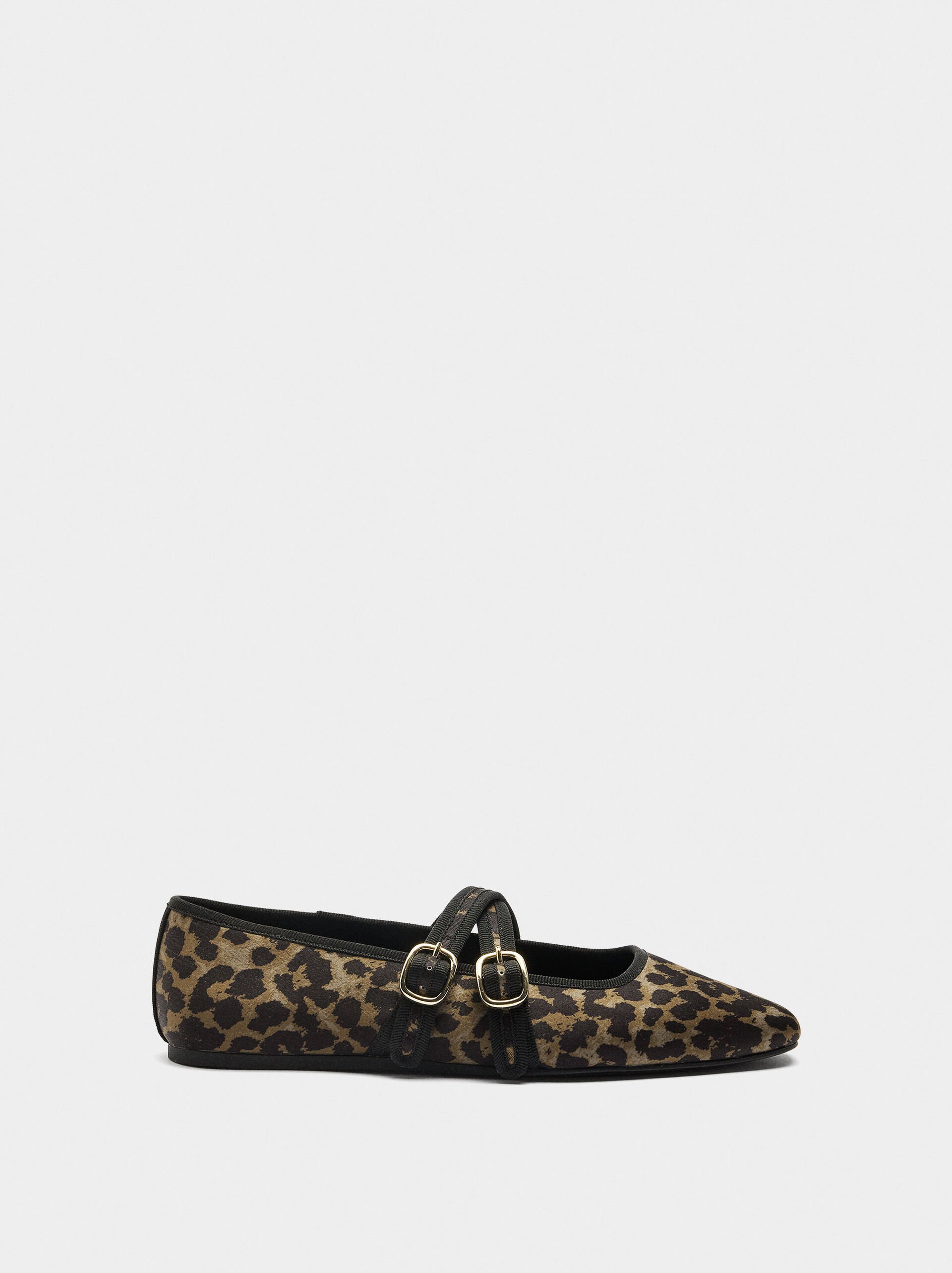Ballet flats with animal printed fabric image number 1.0