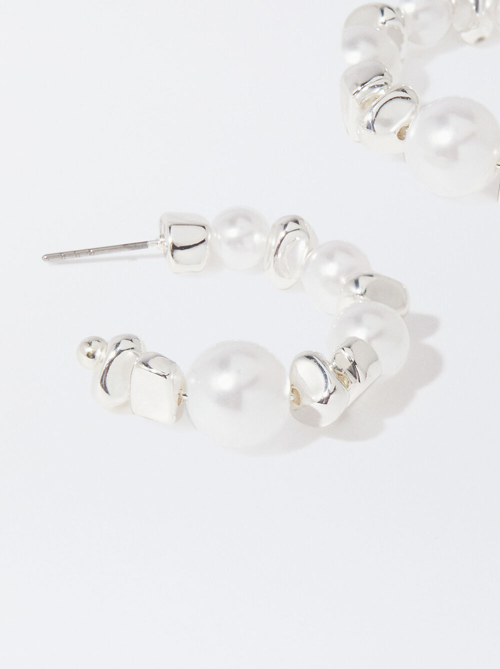 Silver Hoop Earrings With Pearls