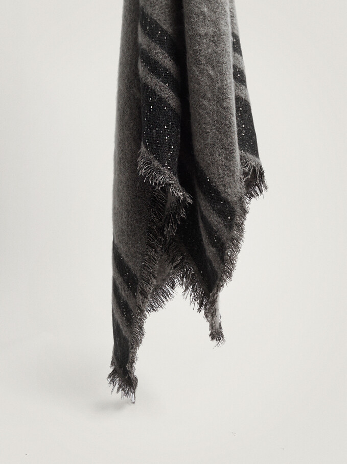 Blanket Scarf With Sequins, Grey, hi-res