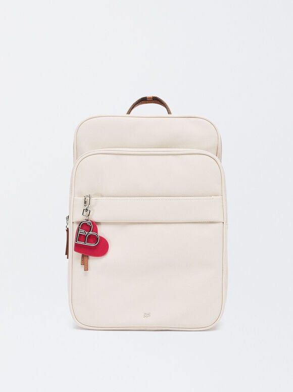 Nylon-Effect Backpack For 15” Laptop, Ecru, hi-res