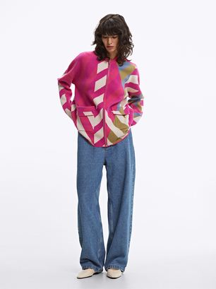 Jacquard Knit Cardigan, Multicolor, hi-res