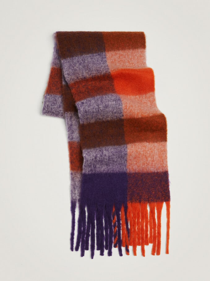 Large Scarf With Check Print, Multicolor, hi-res