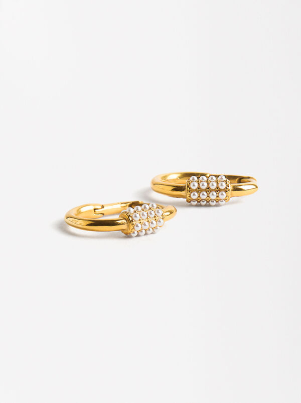 Hoops earrings with pearl details - stainless steel
