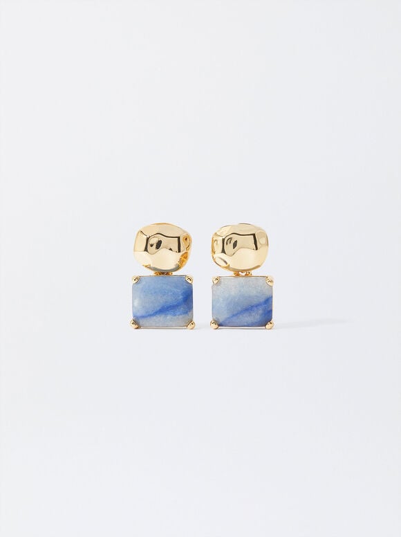 Gold-Toned Earrings With Stone, Pink, hi-res