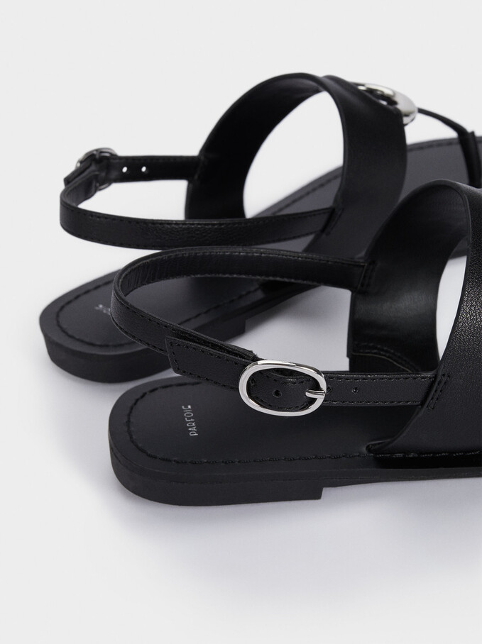 Flat Strappy Sandals, Black, hi-res