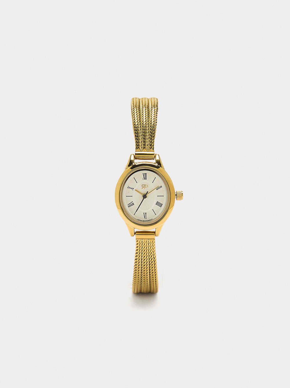 Oval watch with stainless steel mesh bracelet