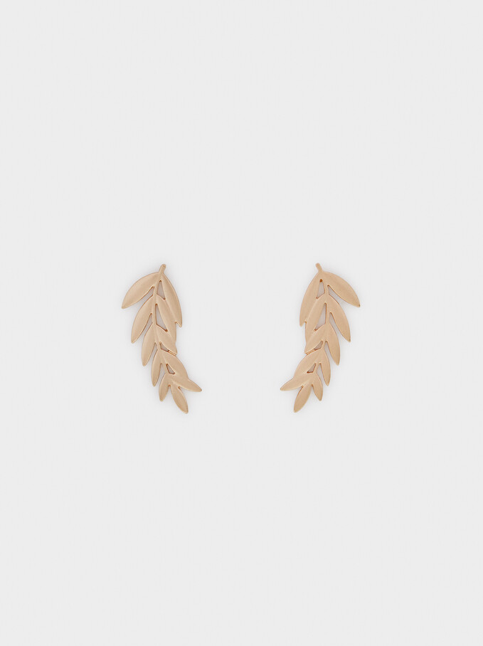 Earrings With Leaf, Golden, hi-res