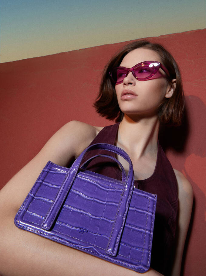 Embossed Animal Handbag, Purple, hi-res