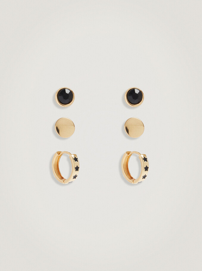 Set Of Enamel Earrings, Black, hi-res