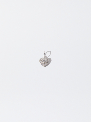 925 Silver Zirconias Heart Charm, Silver, hi-res
