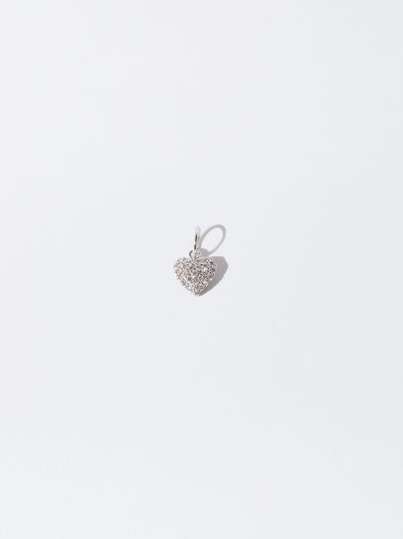 925 Silver Zirconias Heart Charm, Silver, hi-res