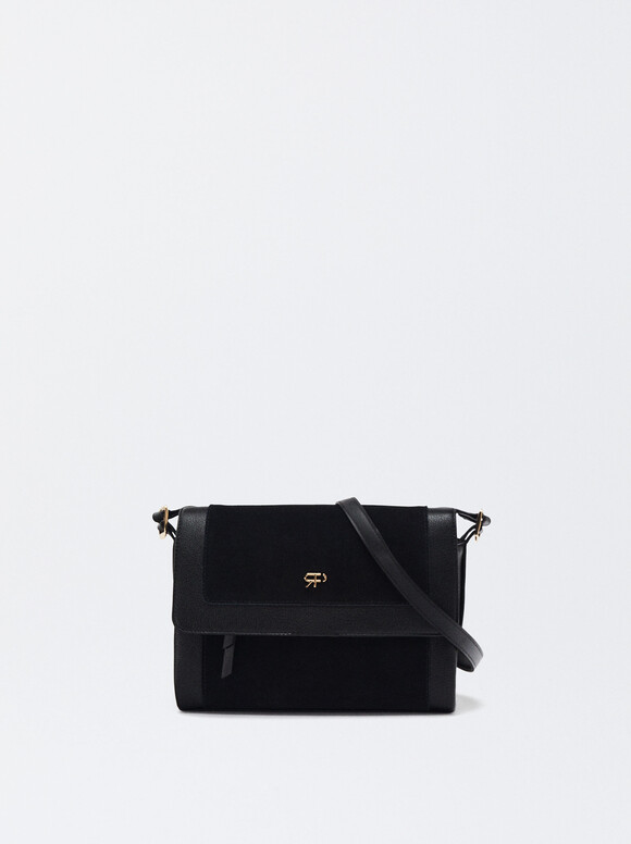 Suede Crossbody Bag, Black, hi-res