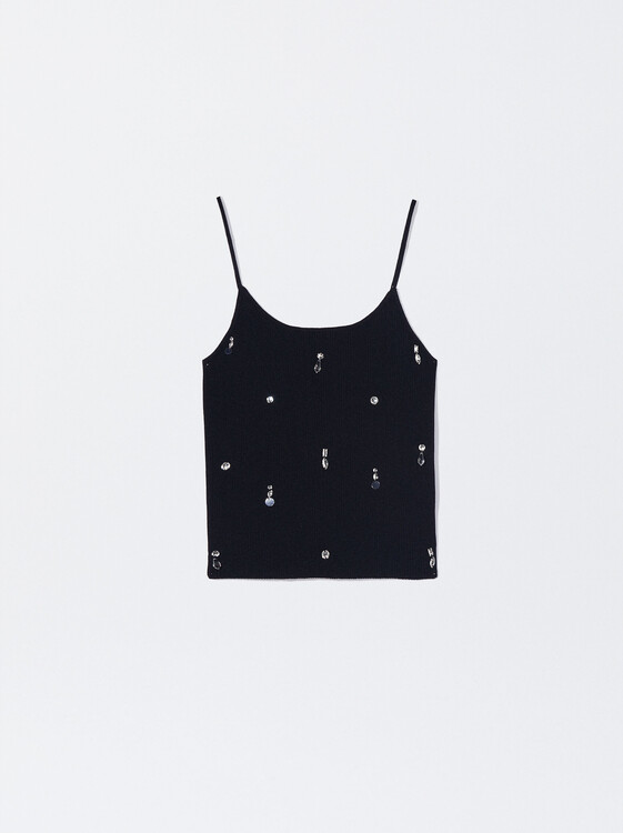 Knit Top With Applications, Black, hi-res