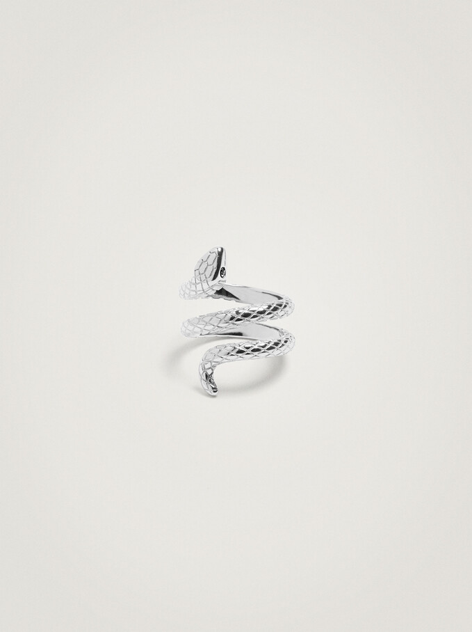 Silver-Plated Stainless Steel Snake Ring, Silver, hi-res