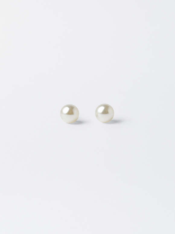 Kurze Ohrringe Mit Kunstperle, Beige, hi-res