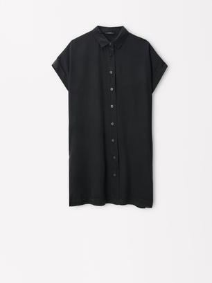 Lyocell Shirt Dress, Black, hi-res