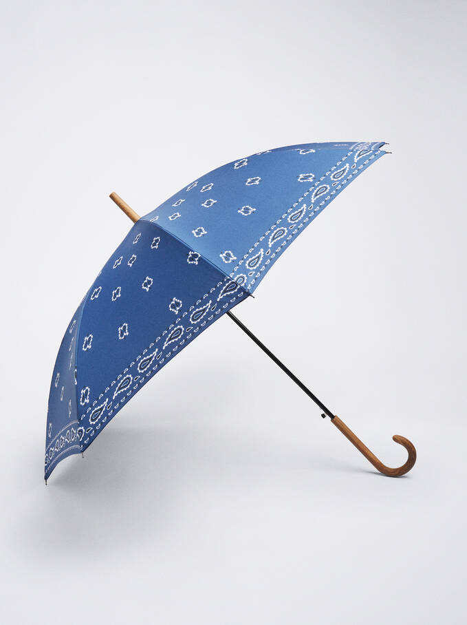 Large Printed Umbrella, Navy, hi-res