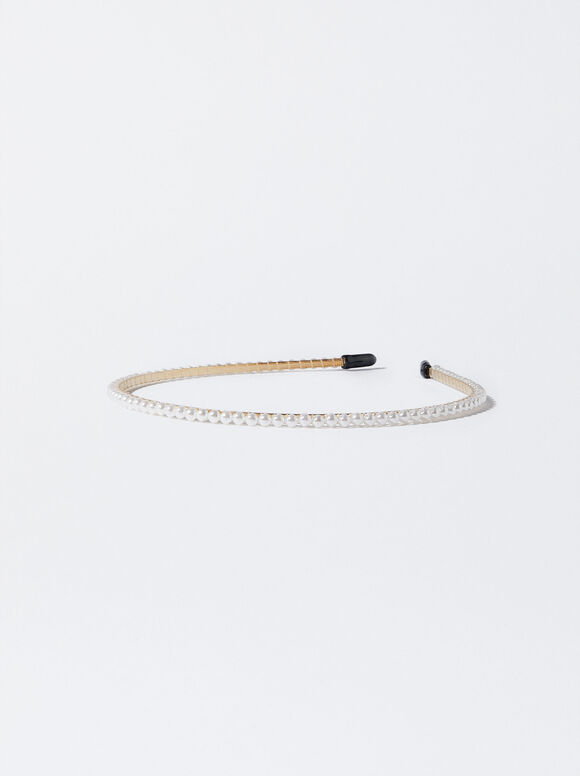 Aliceband With Pearls, White, hi-res
