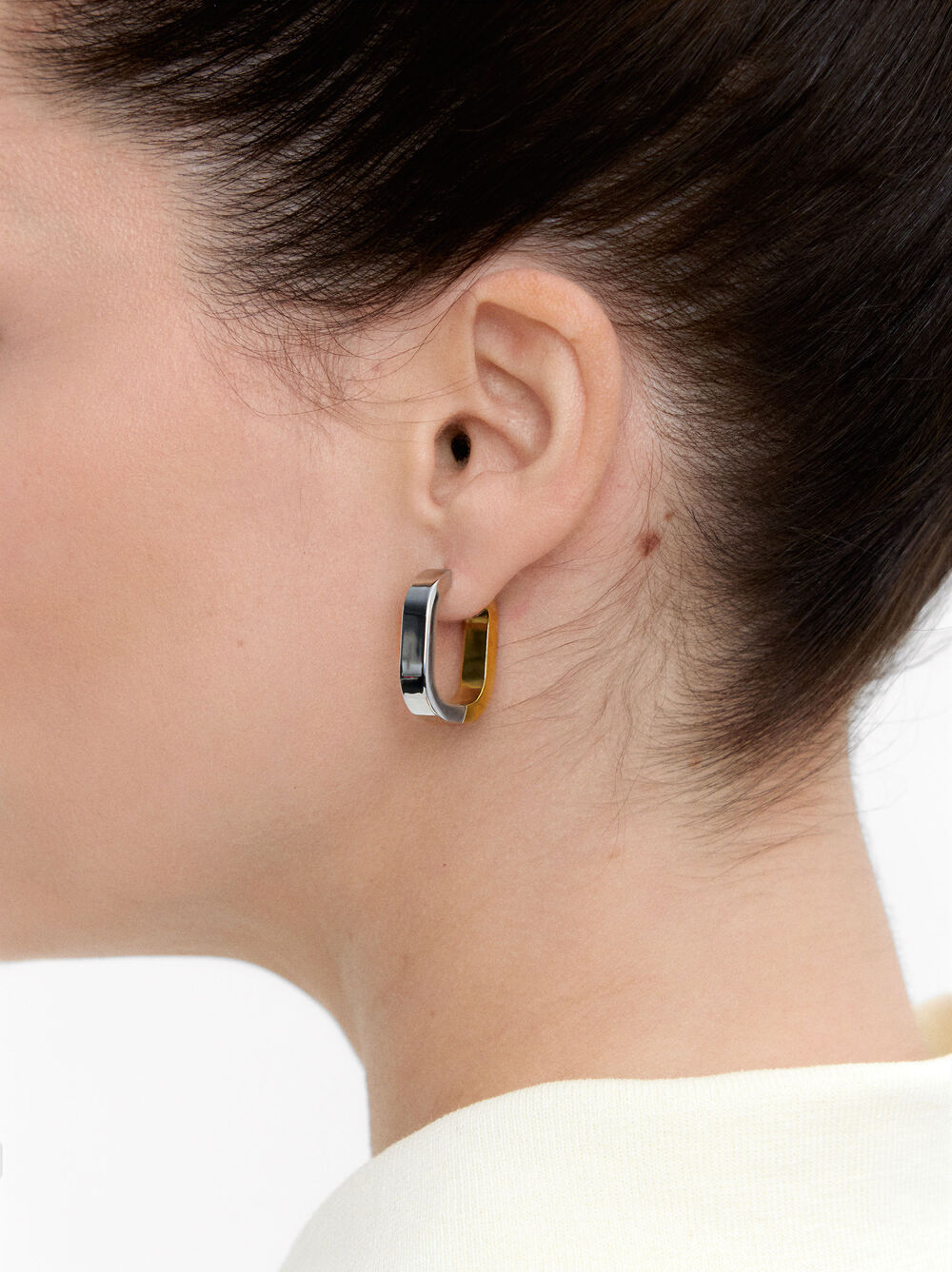 Créoles allongées bicolores – acier inoxydable