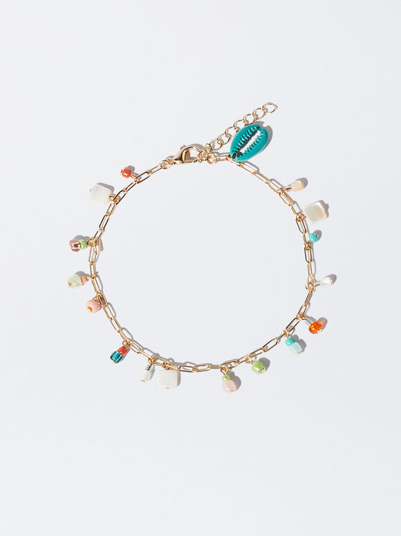 Anklet Bracelet With Shell, Multicolor, hi-res
