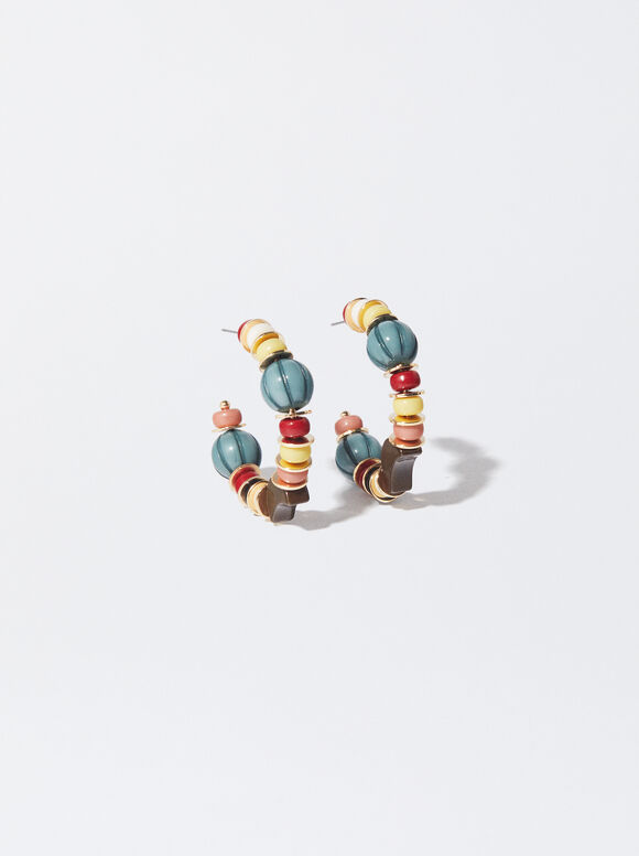 Resin Multicoloured Hoop Earrings, Multicolor, hi-res