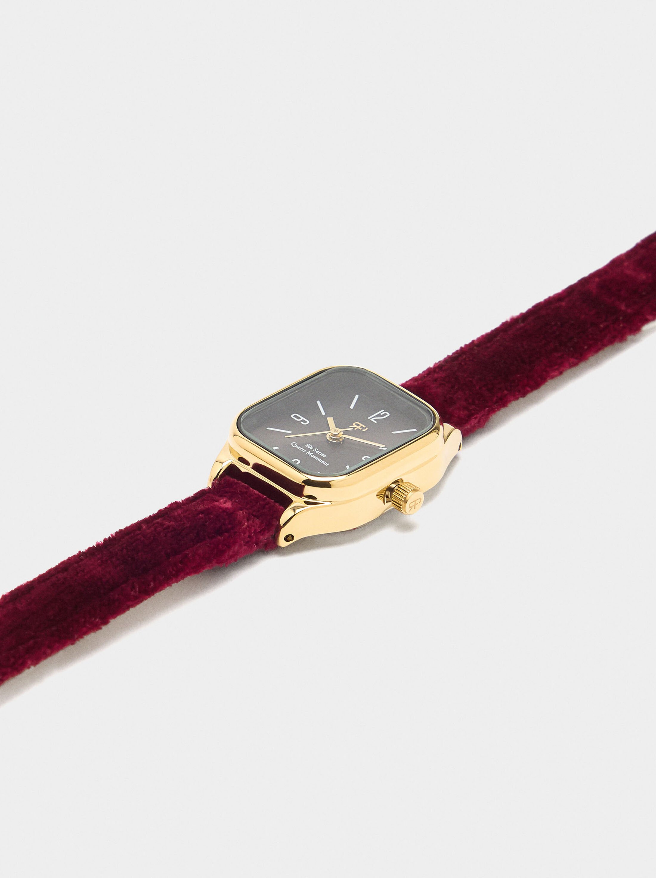 Square watch with velvet effect bracelet image number 2.0