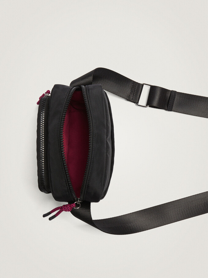 Nylon Crossbody Bag With String, Black, hi-res